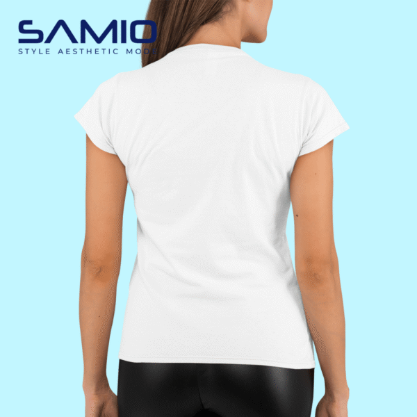 Model wearing plain white cotton t-shirt