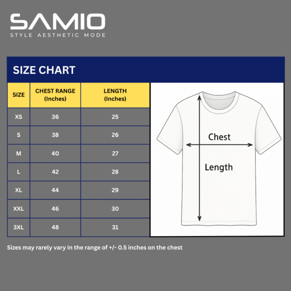 SAMIO men's cotton t-shirt size chart