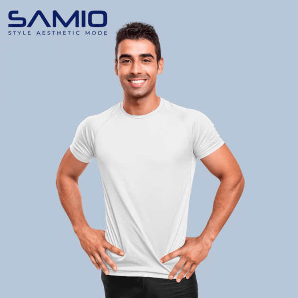 Man wearing plain white cotton t-shirt